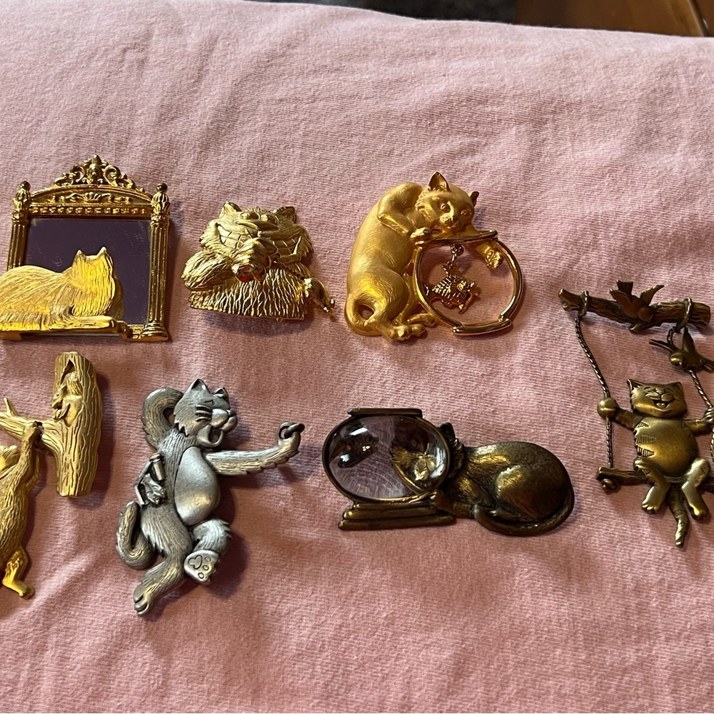 Gold and Silver Cat Brooch Set